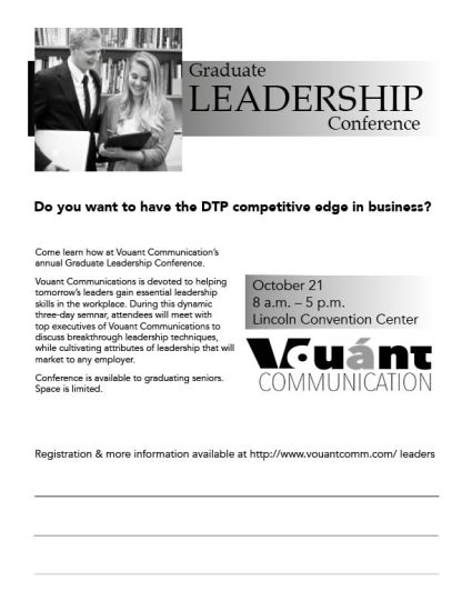 Sample black and white flyer for a fake leadership conference.